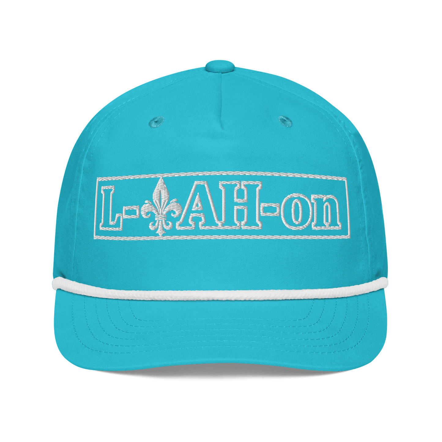 L - YAH - on Turquoise Principality Cap - L - YAH - on Snapback Hat