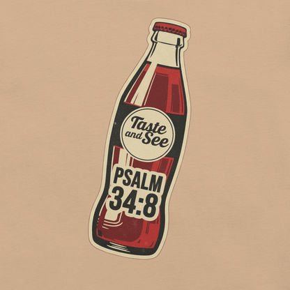 Faith-inspired Psalm 34:8 t-shirt encouraging trust in YHWH and His goodness through Scripture.