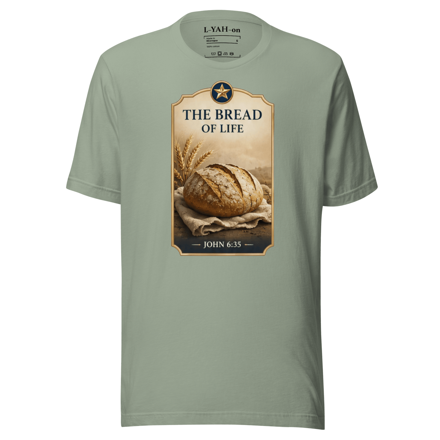 Faith-inspired The Bread of Life T-shirt inspired by John 6:35. An apparel with timeless style and meaning.