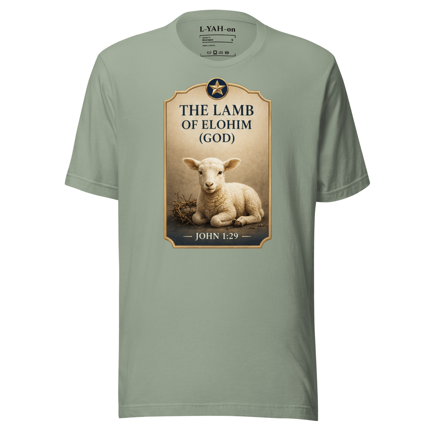 Faith-inspired The Lamb of Elohim T-shirt design inspired by John 1:29. A spiritual apparel with timeless meaning.