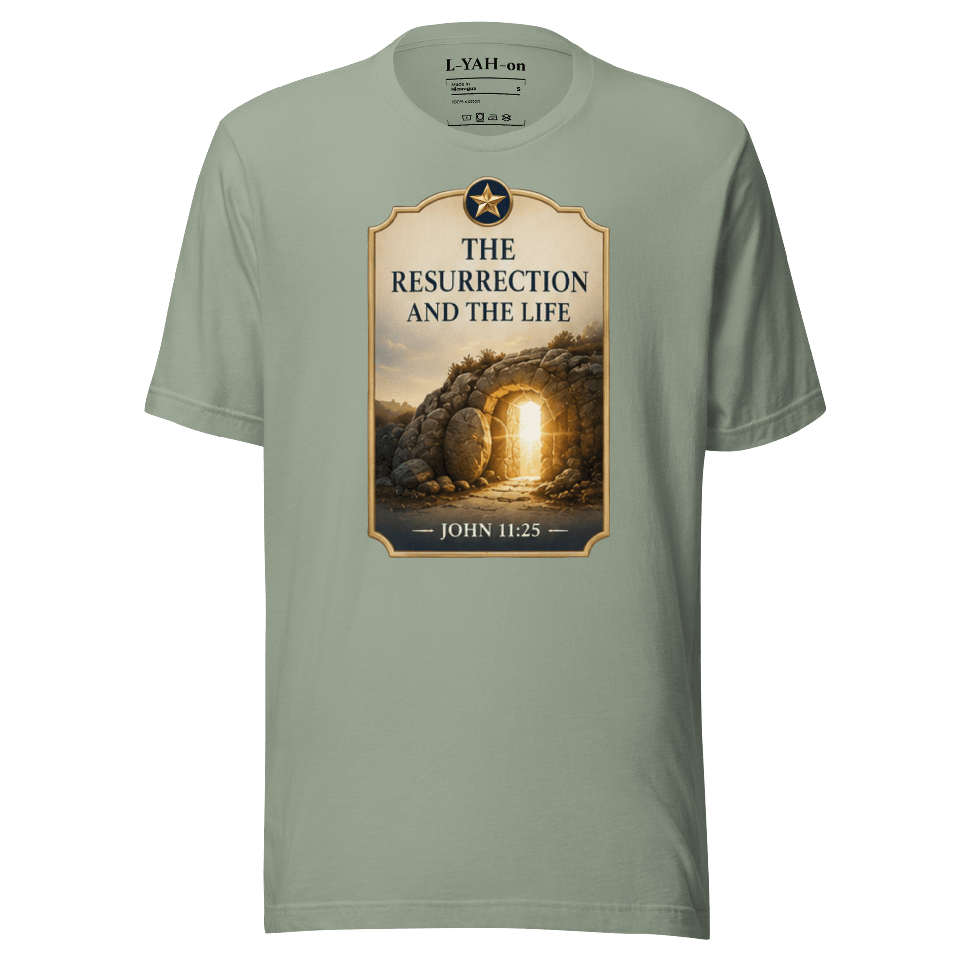 Faith-inspired The Resurrection and The Life T-shirt  design inspired by John 11:25. A spiritual apparel with timeless meaning.