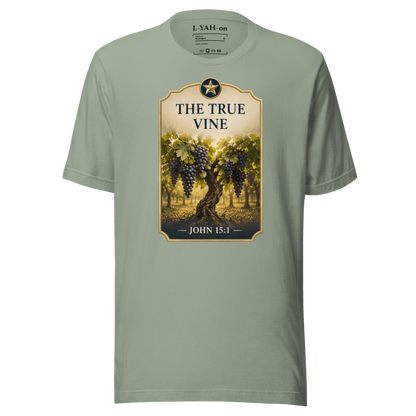 Faith-inspired The True Vine T-shirt  design inspired by John 15:1. A spiritual apparel with timeless meaning.