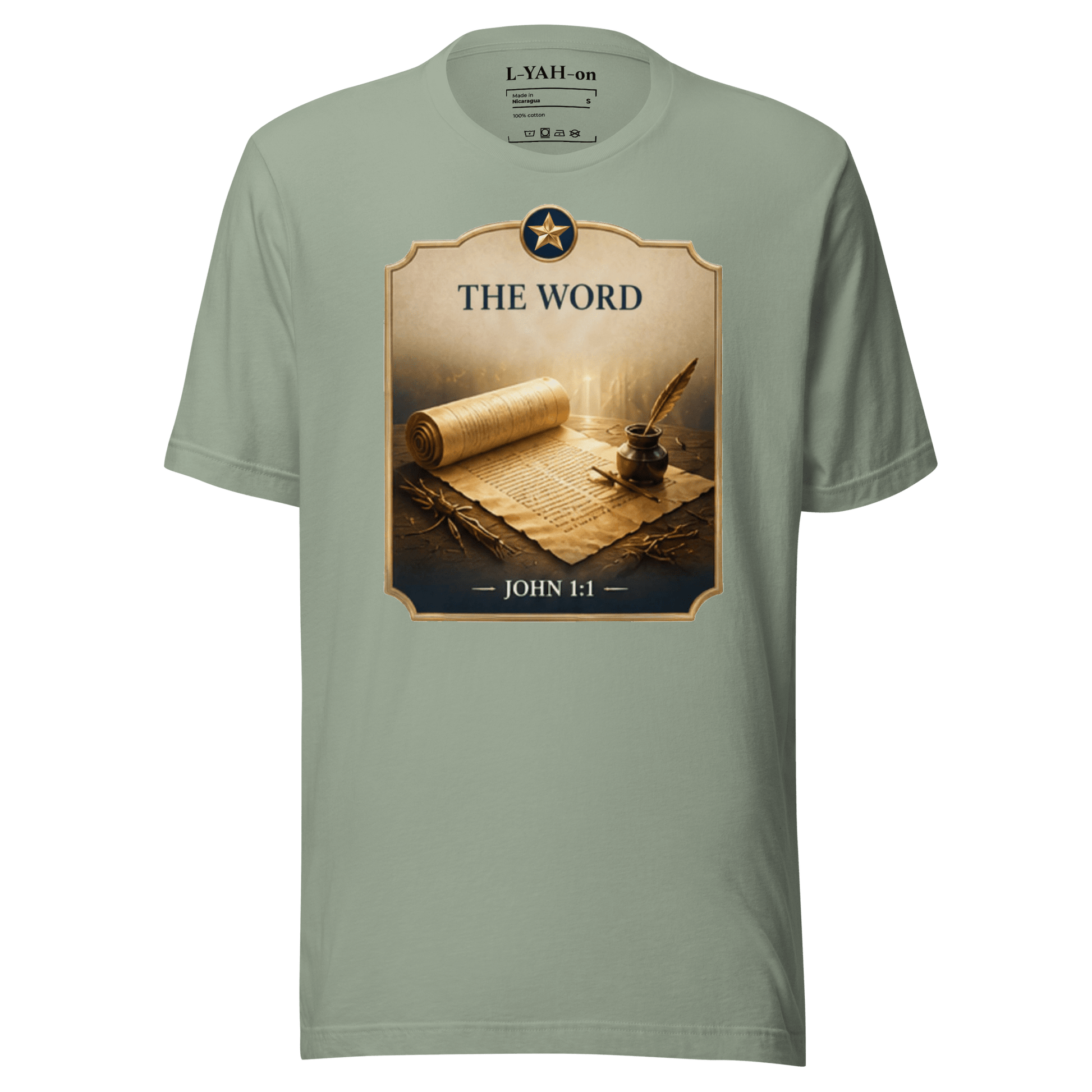 Faith-inspired The Word T-shirt design inspired by John 1:1. An apparel with timeless style and spiritual meaning.