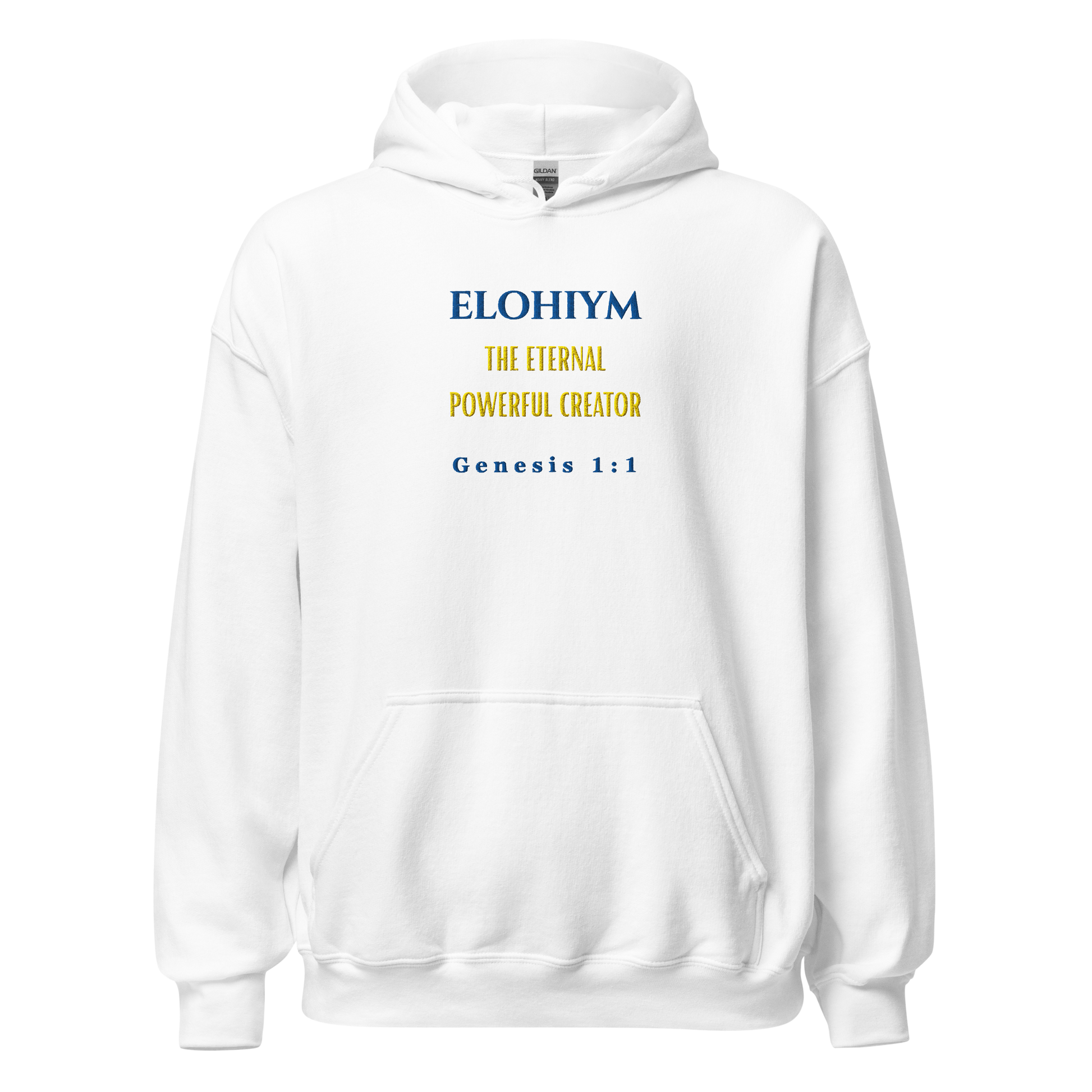 White hoodie with text on the back on a white background