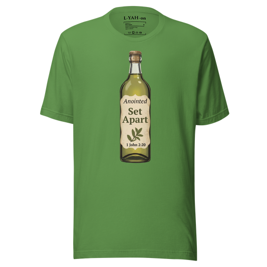 Green t-shirt with a bottle graphic and text on a white background