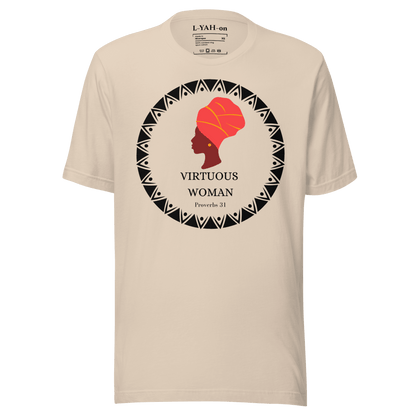 scripture t-shirt with 'Virtuous Woman' graphic design - faith-based online store