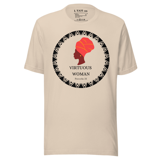 scripture t-shirt with 'Virtuous Woman' graphic design - faith-based online store