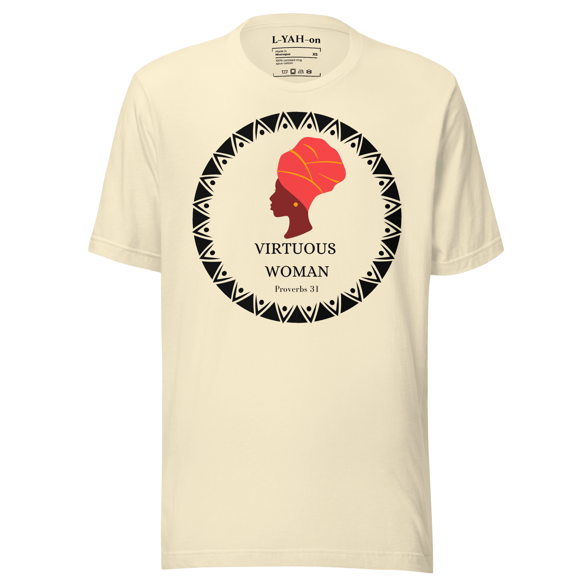 scripture t-shirt with 'Virtuous Woman' graphic design - faith-based online store