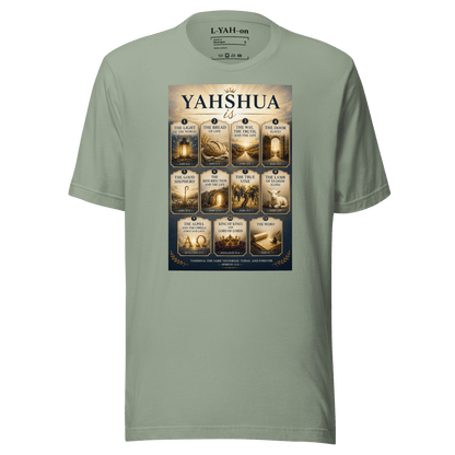 Faith-inspired YAHSHUA IS T-shirt featuring 11 powerful scriptural Titles of YAHSHUA 