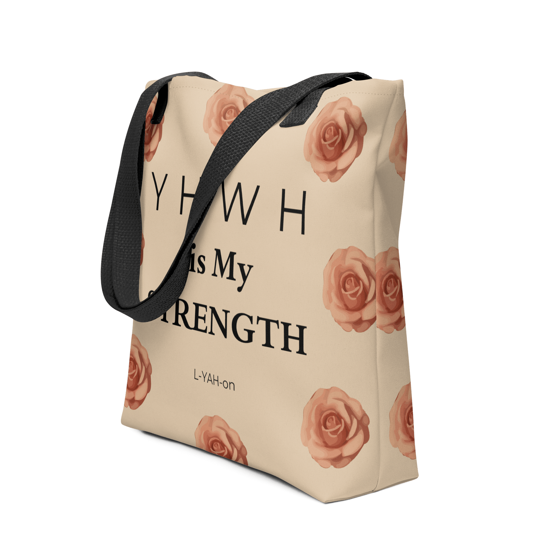 YHWH Is My Strength Tote Bag - Faith-based accessories
