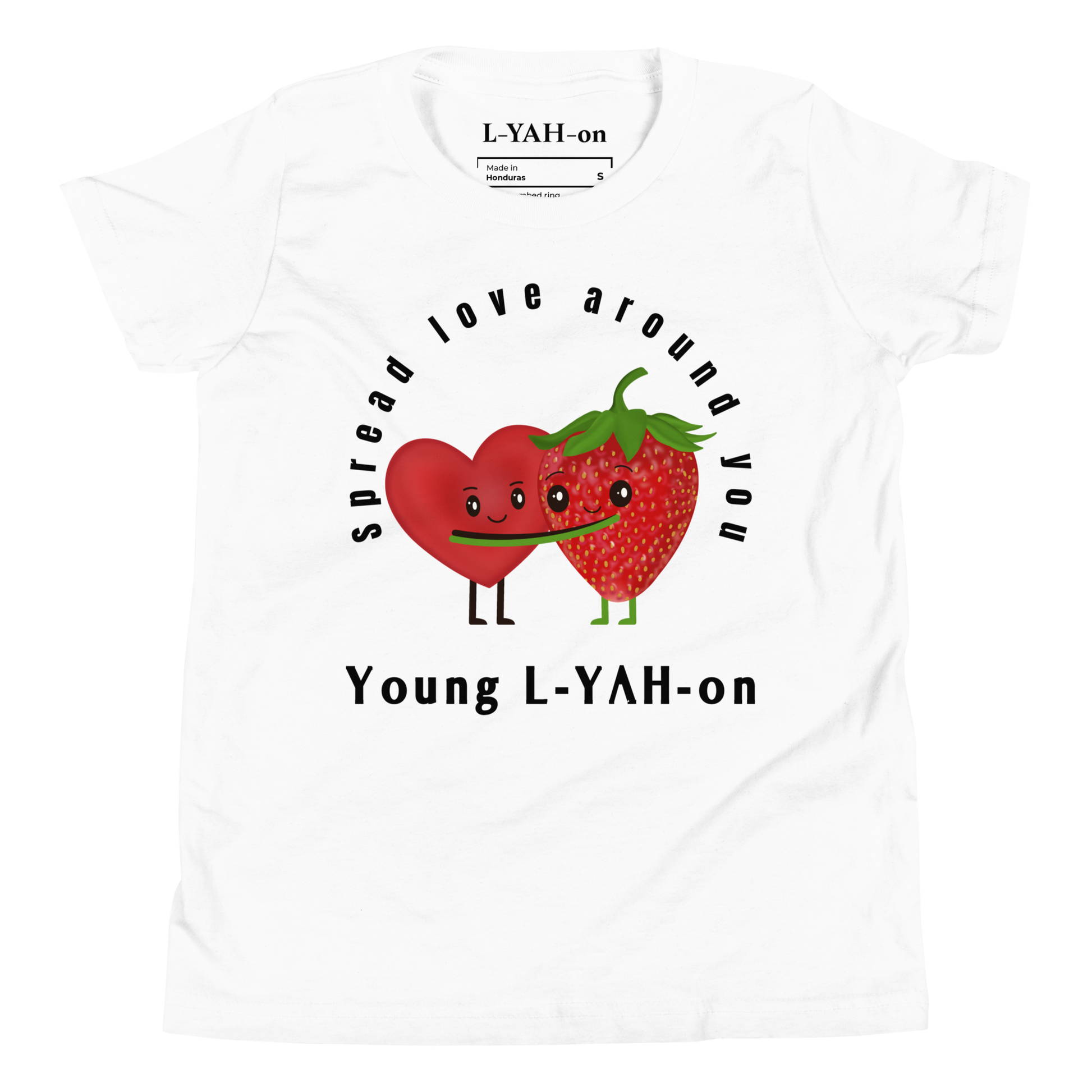 White Spread Love graphic t-shirt front view — unisex cotton tee with “Spread Love” positive message