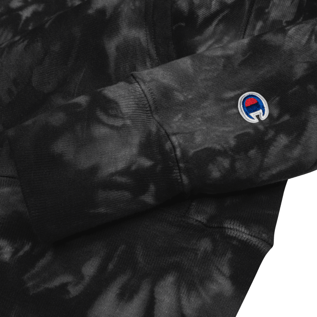 Details of a black tie-dye hoodie