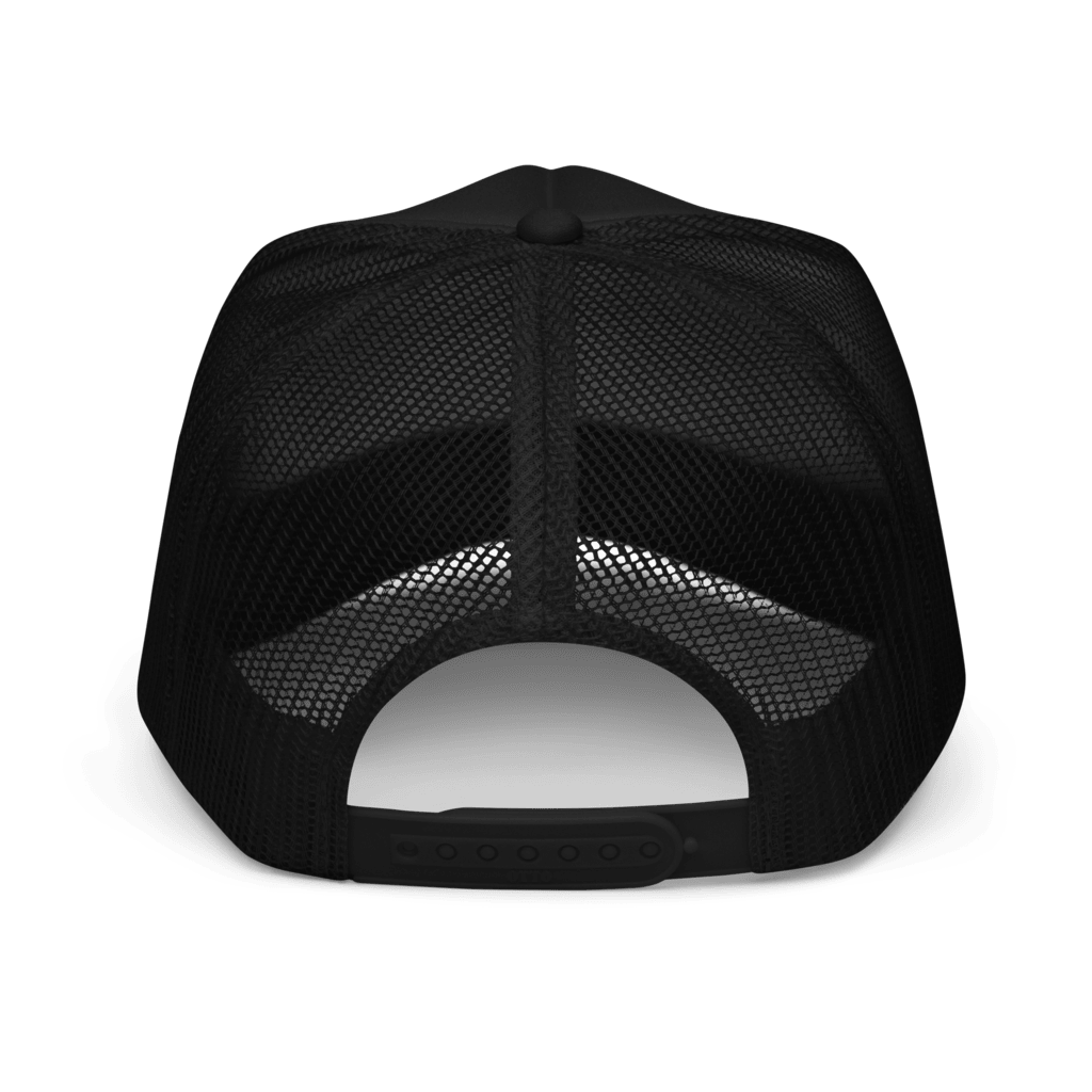 Back of a black foam trucker hat with 'L-YAH-on' text embroidered - Inspirational accessories - faith-based online store
