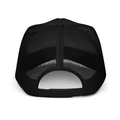 Back of a black foam trucker hat with 'L-YAH-on' text embroidered - Inspirational accessories - faith-based online store