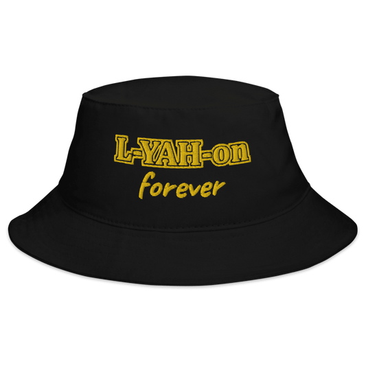 A black bucket hat with the text 'L-YAH-on FOREVER' - confidence through faith