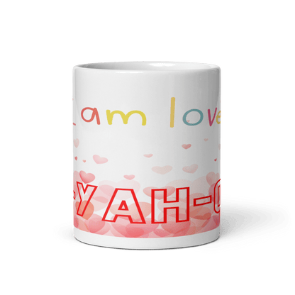 A white ceramic mug with 'I am loved' - faith-based mug