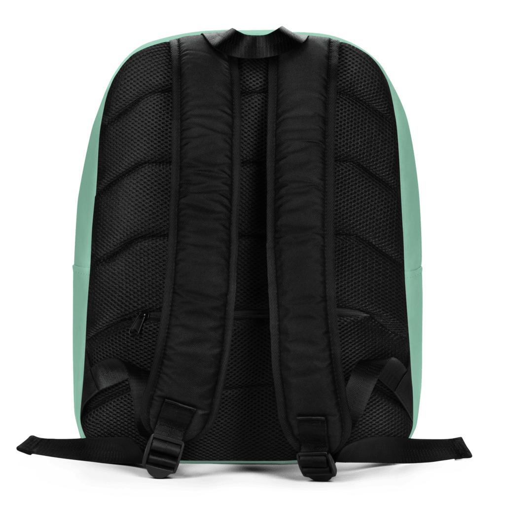 Back of a multicolored backpack with a tropical leaf pattern, 