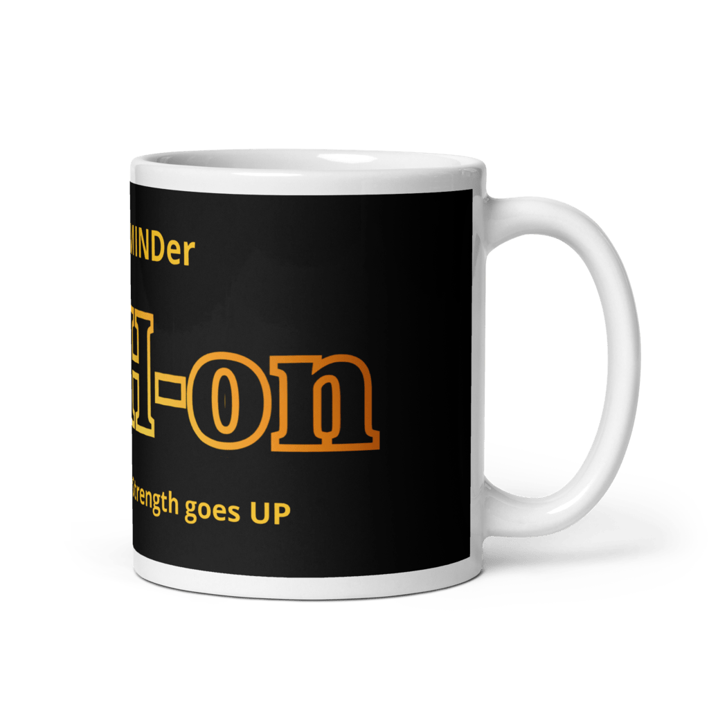 white mug with L-YAH-on logo and a text