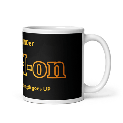white mug with L-YAH-on logo and a text