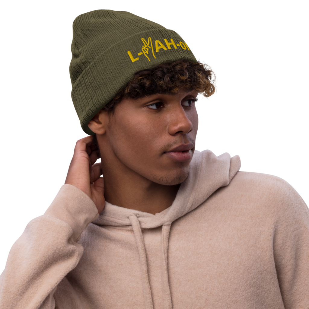 L-YAH-on & Peace Recycled Cuffed Beanie